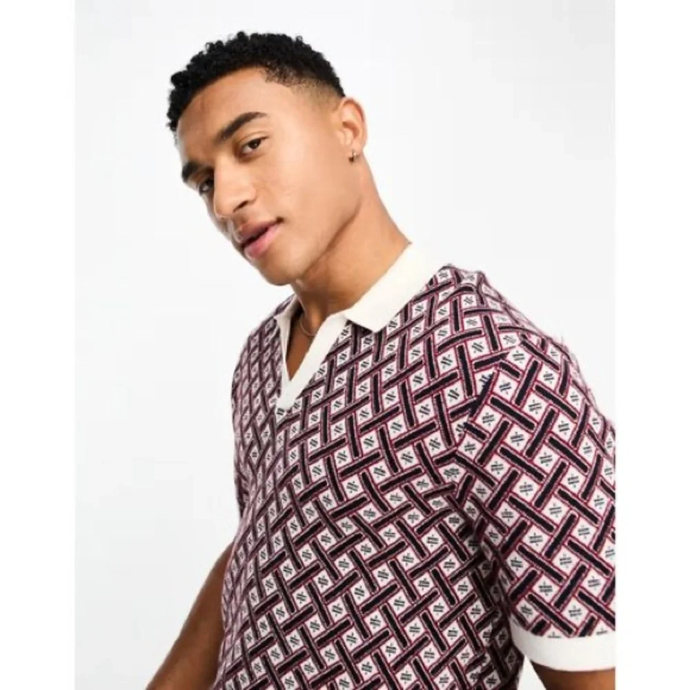 ABERCROMBIE & FITCH GOLF SHOP GEOMETRIC JACQUARD KNIT POLO NWOT - Picture 2 of 6